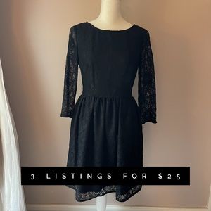 3 for $25 French Connection Black Lace Dress - 6